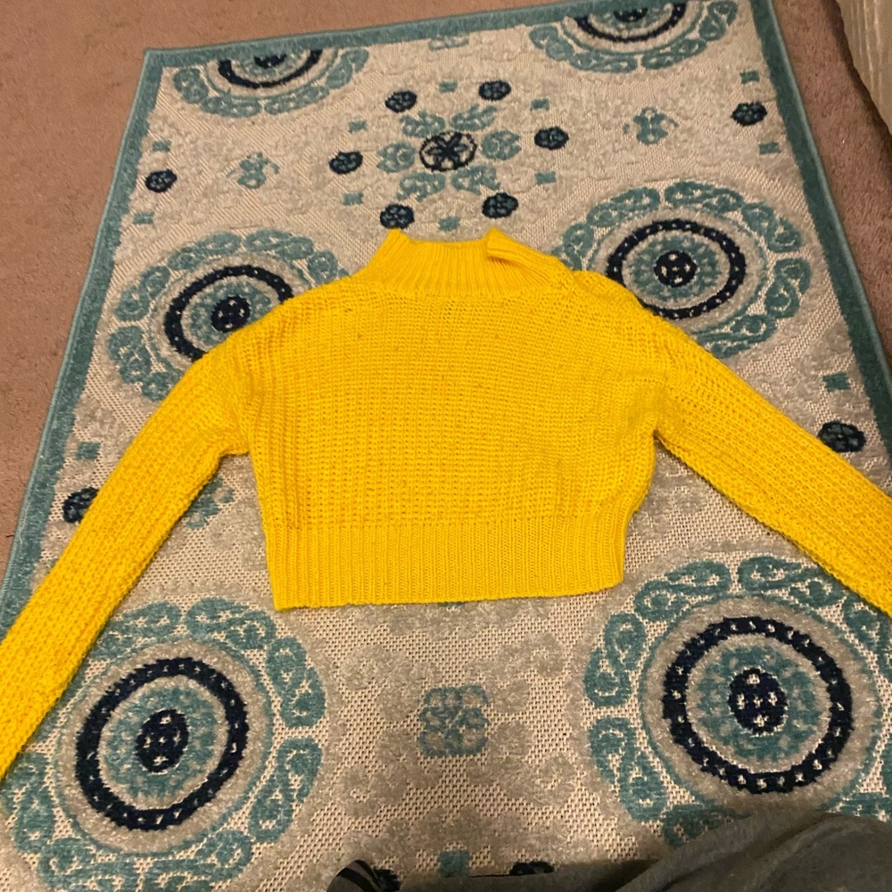 Yellow Long Sleeve Knitted Crop Top.